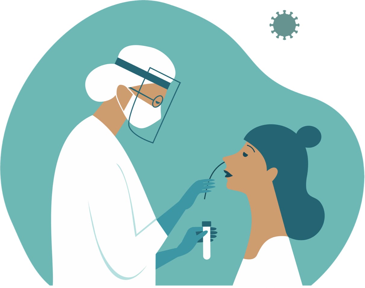 illustration demonstrating a person having rapid and molecular diagnostic testing done